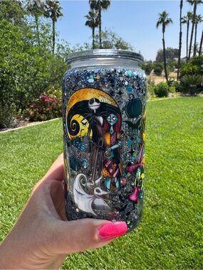 Jack skellington nightmare before Christmas snow globe tumbler 16oz